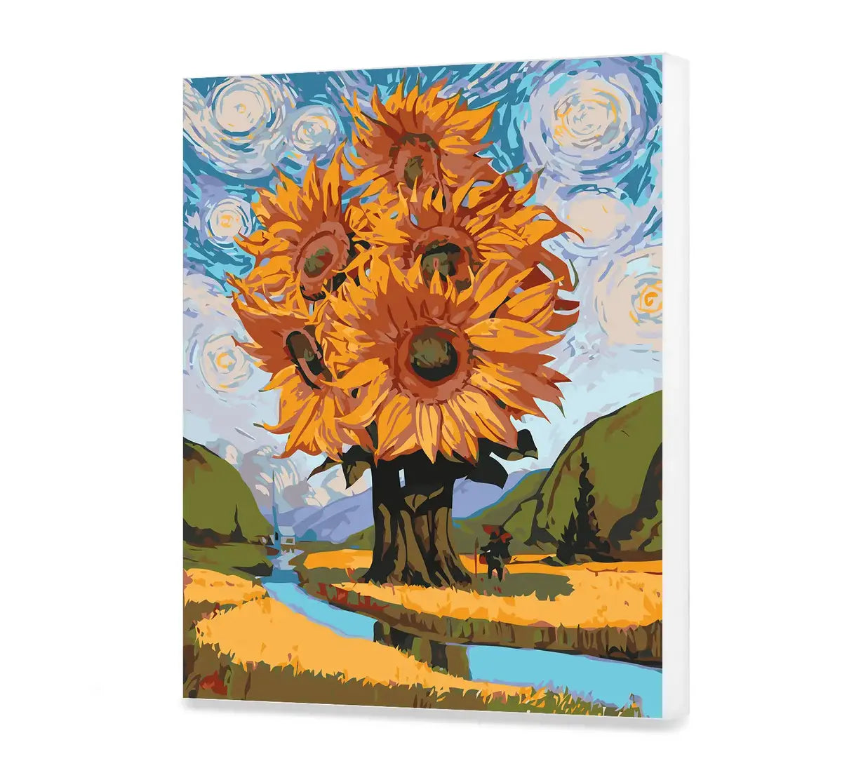 Slunečnice na poli ve stylu Van Gogha